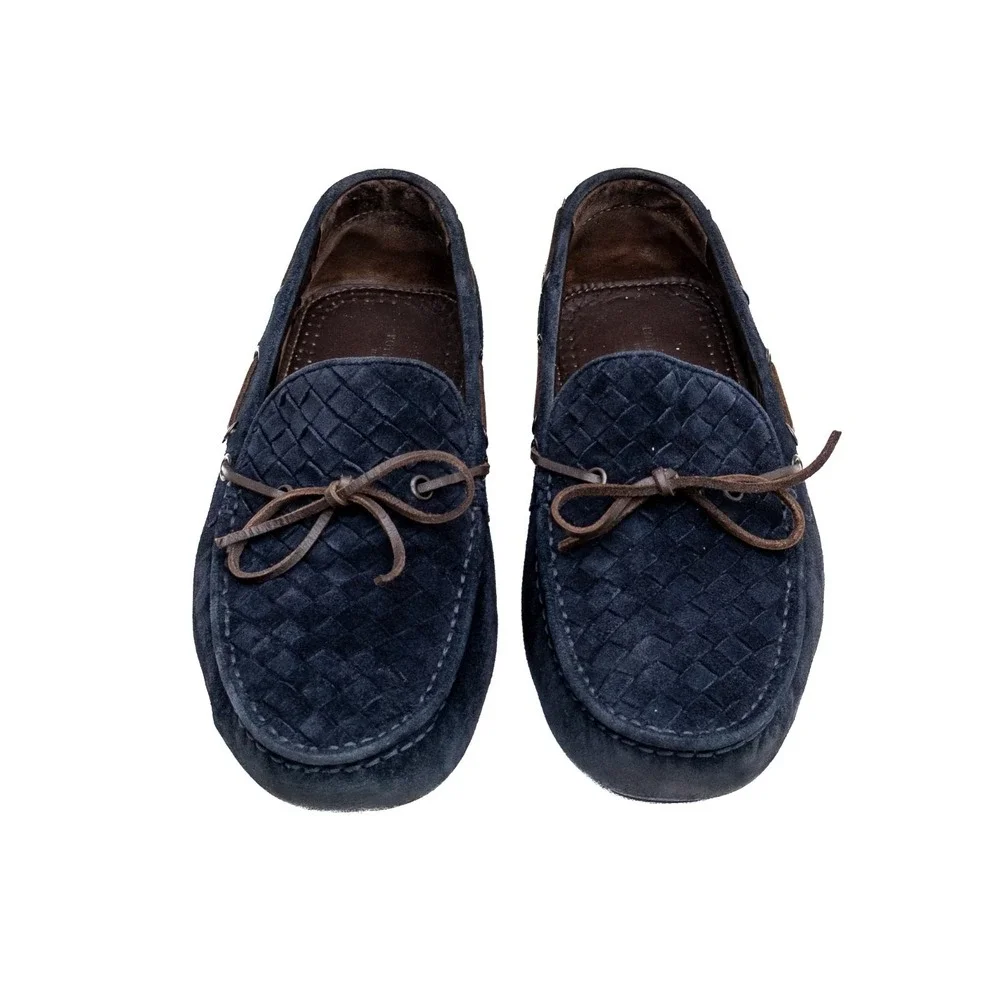 Bottega Veneta Intrecciato Suede‎ Driving Loafers Navy Blue Mens US 7